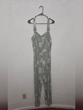 Derek Heart XL Women's Green Printed Jumpsuit with Adjustable Straps